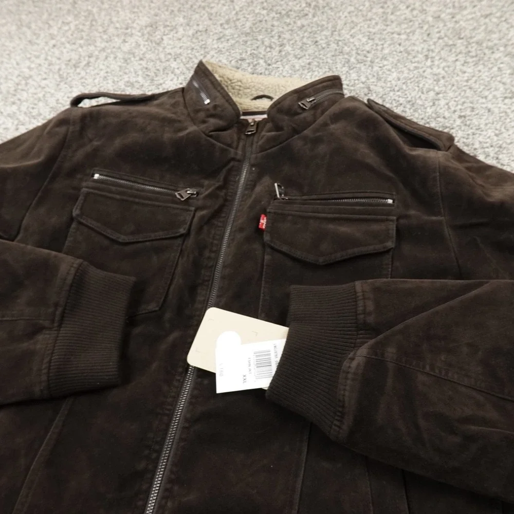 NEW Levis Jacket Mens 2XL Brown Sherpa Lined Faux Suede Trucker Bomber Work Coat